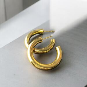14K Gold Plated Chunky Hoop Earrings New